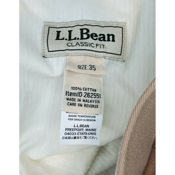 L.L. Bean WF Dress Chino Plain Front Classic Fit Men Dark Khaki Size 35 Pants - Picture 10 of 12